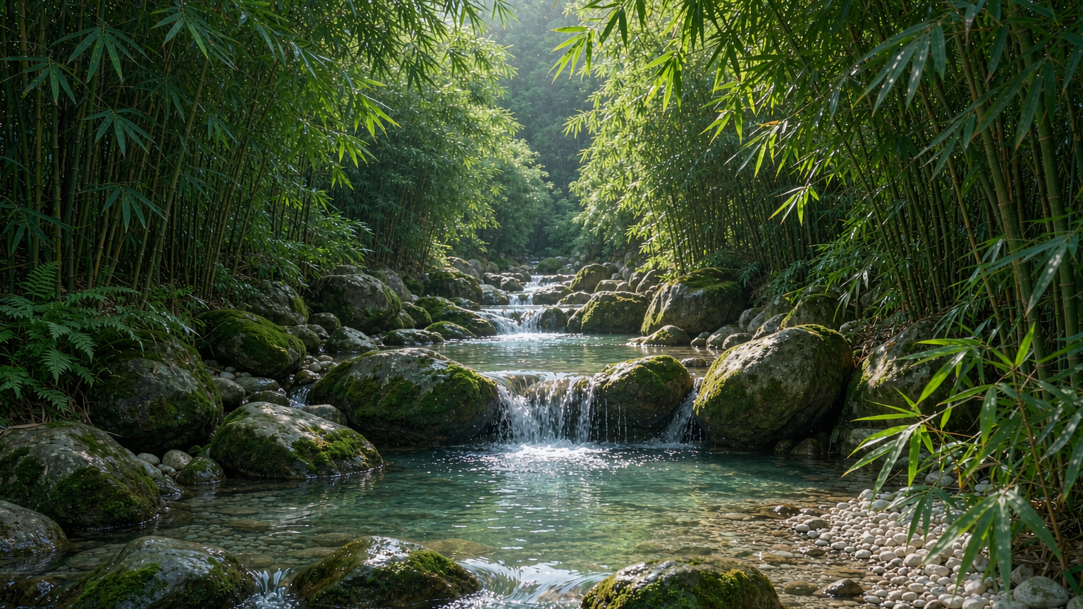 AI 生成示意图:山涧溪流石潭夏日溯溪场景,非萝卜潭实景照